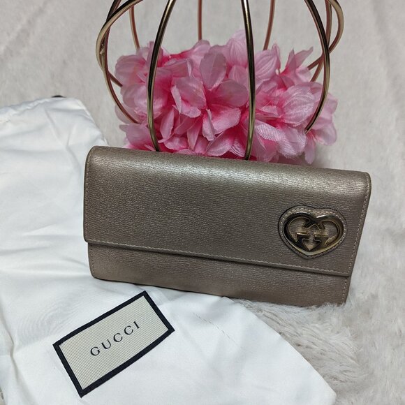 Gucci Handbags - Gucci Lovely Interlocking Hearts Metallic Tan Long Leather Wallet